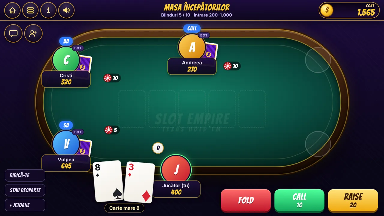 Captură din jocul Texas Hold'em